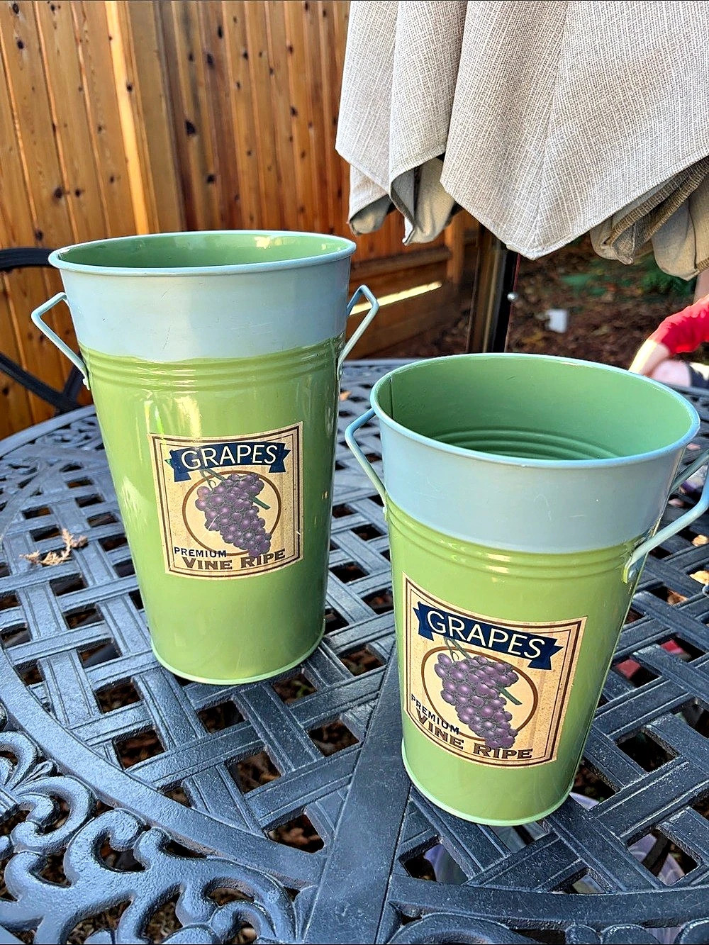 Grape-Themed Metal Decor Buckets in Green